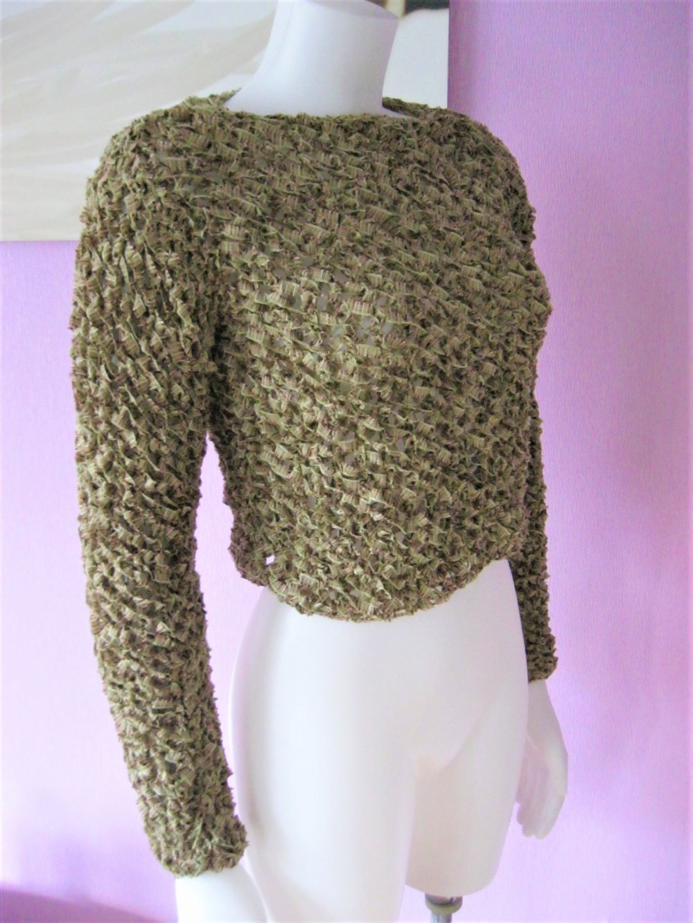 NEU Strickpullover langärmlig Grün/Beige meliert Handmade S-L