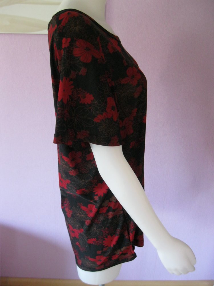 T-Shirt # okay! # Schwarz/Rot # Blumen # XXL