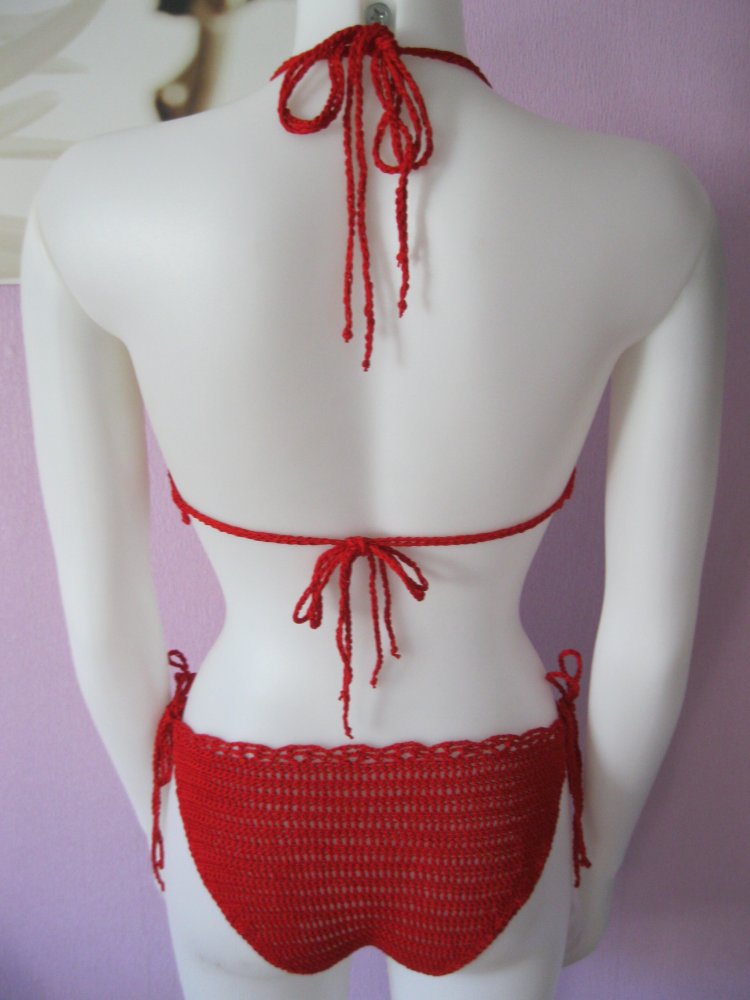 NEU Bikini 2-Teiler Retro-Design Rot Handmade 100% Baumwolle # Cup B/C