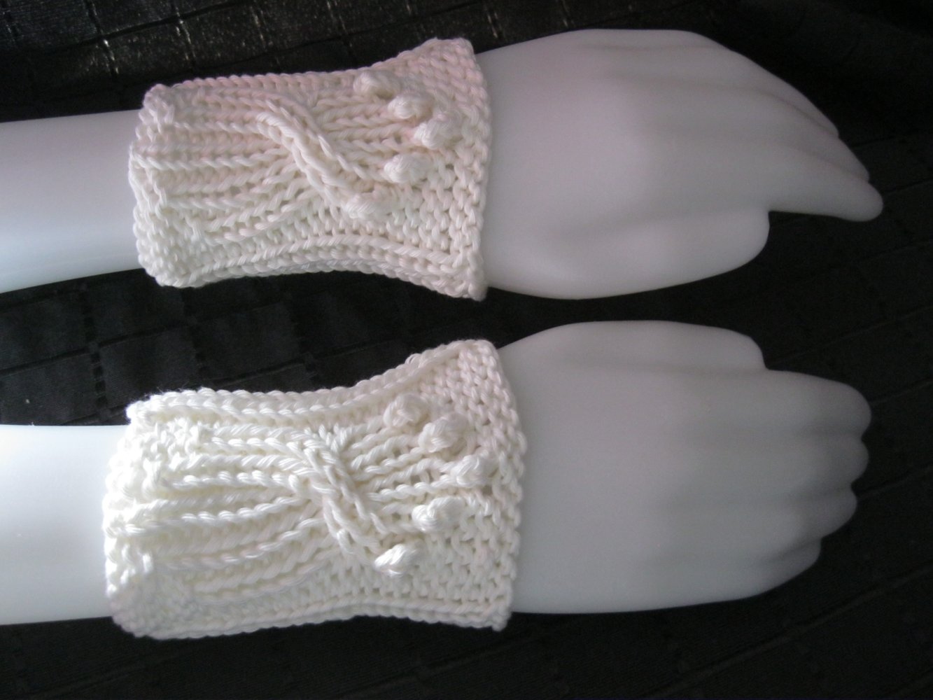 Pulswärmer Stulpen Handgelenkswärmer gestrickt 100% Baumwolle Weiß/Türkis