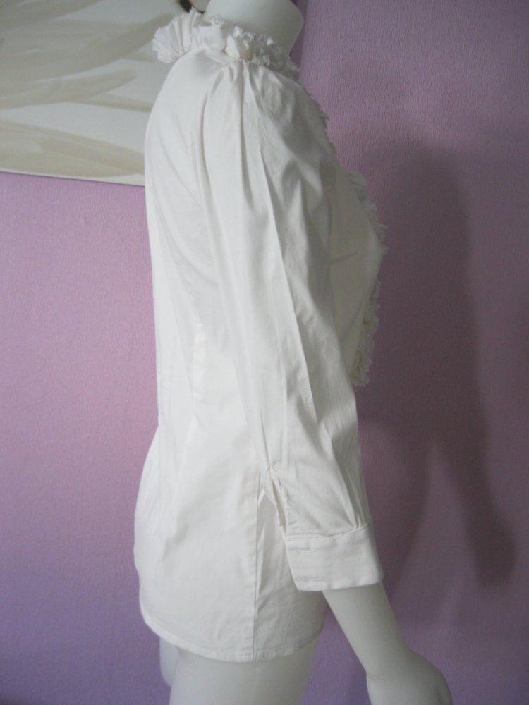 Bluse # Imperial # Vintage # 3/4-Arm # Baumwolle # Rüschen # Weiß # S
