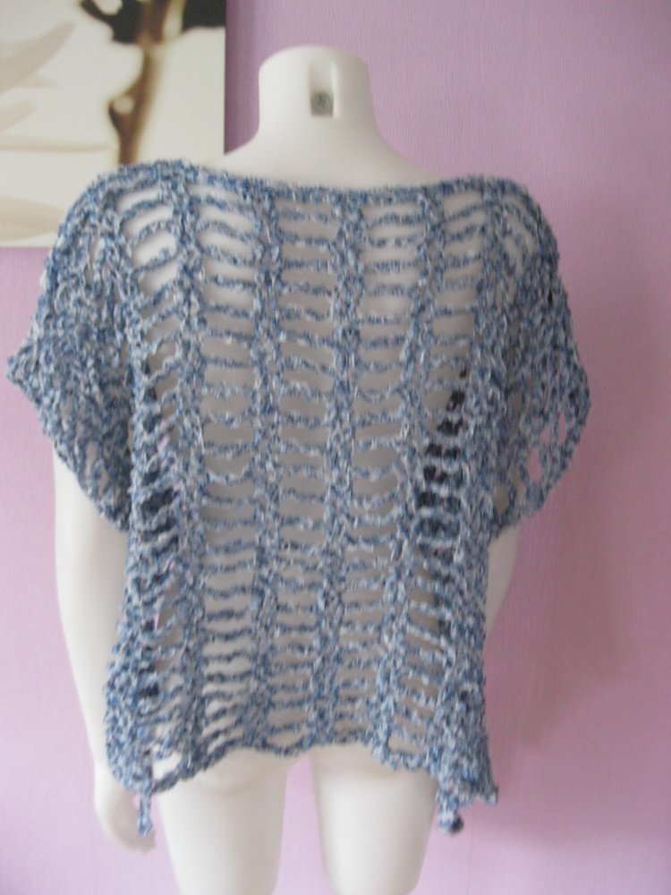 NEU Pulli Netzmuster Handmade blau Lanartus Bird Einheitsgröße