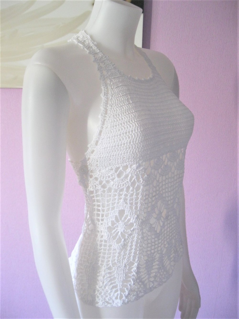 NEU Top Ringershirt Handmade gehäkelt 100% Baumwolle Vintage S/M
