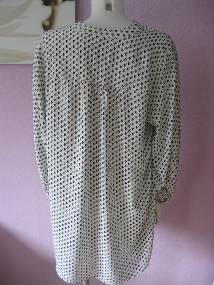 H&M Bluse/Tunika 3/4-Arm Hahnentritt-Muster Creme/Schwarz 100% Viskose 40
