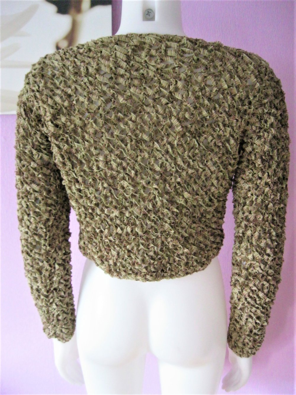 NEU Strickpullover langärmlig Grün/Beige meliert Handmade S-L