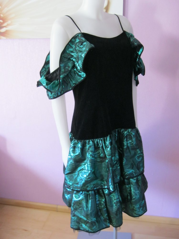 Höpfner Jeunesse # Abendkleid # 70er Jahre # Vintage # Metallic-Grün/Schwarz # 42 (XL)