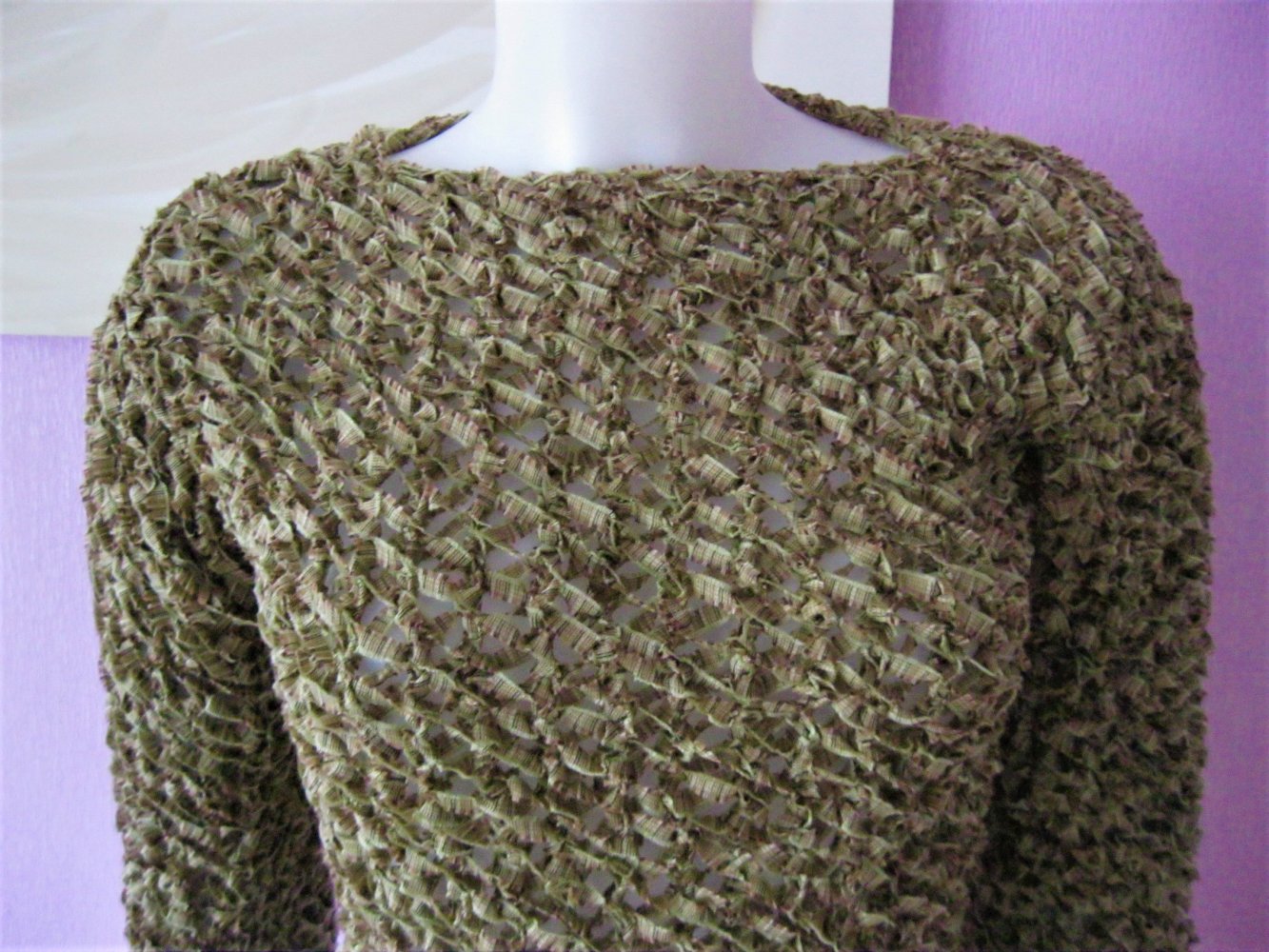 NEU Strickpullover langärmlig Grün/Beige meliert Handmade S-L