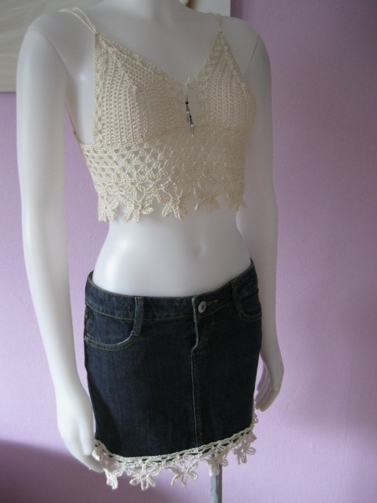 2-Teiler NEU Top Handmade Blumenrand Summer Festival 100% Baumwolle Cup A/B Beige S-M/Jenas-Rock Tally Weijl  36(S)