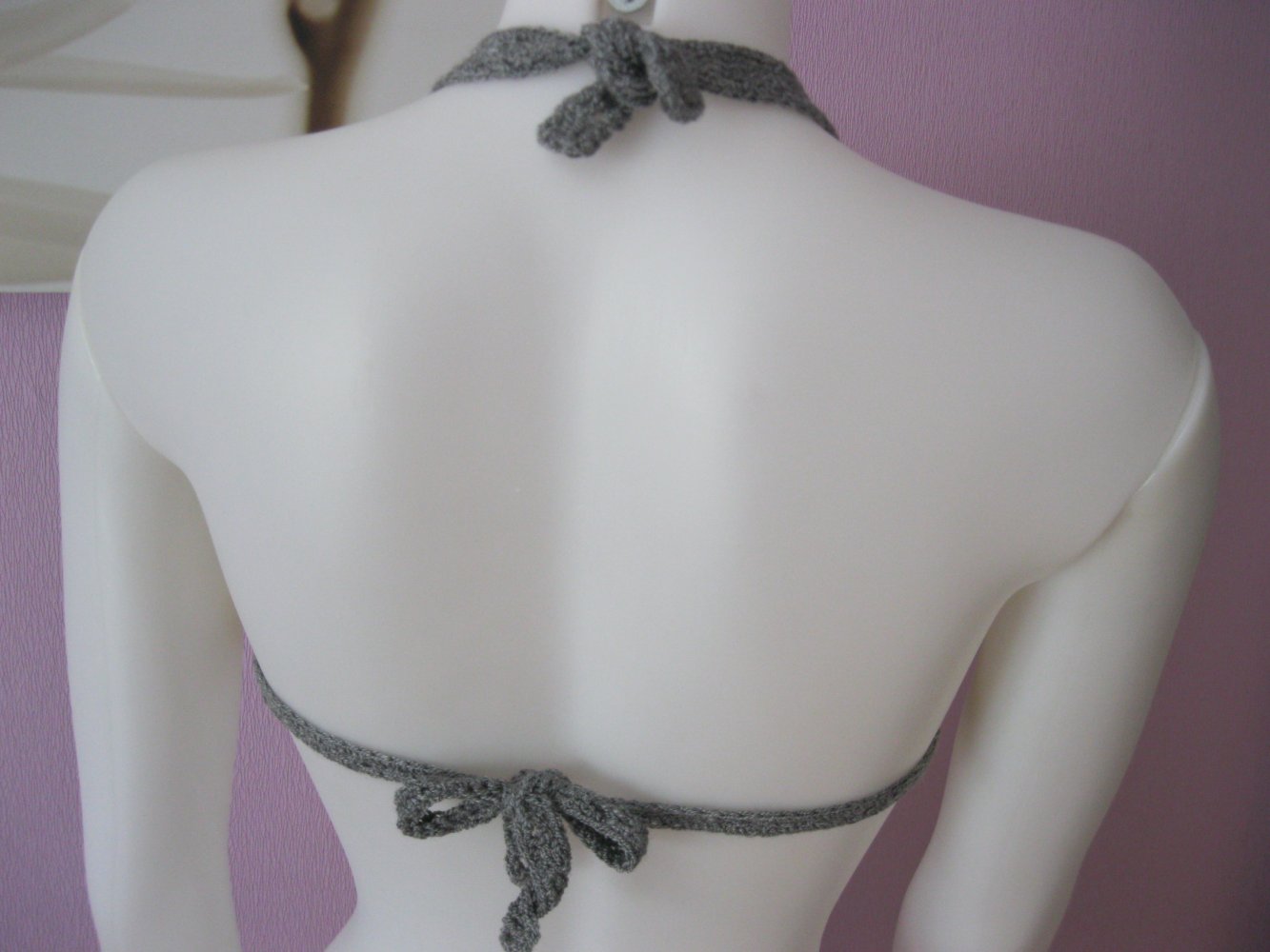 NEU BH-Top / Bikini-Oberteil Handmade Retro-Design Grau/Gelb A-Cup/B-Cup