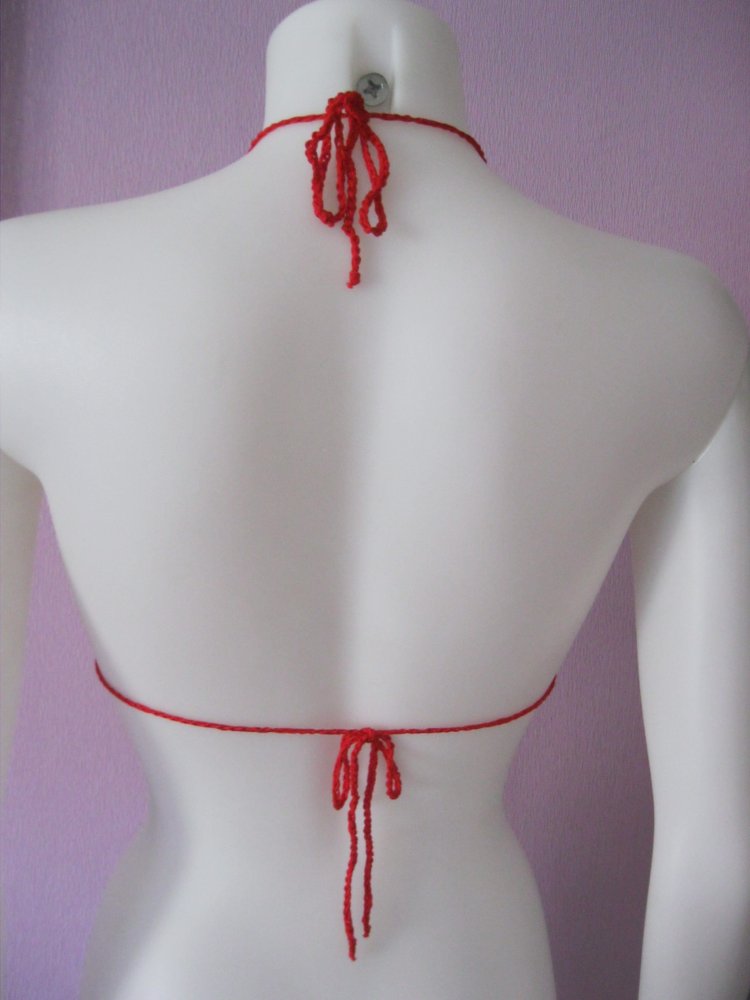 NEU Baumwolle Bikini-Oberteil Retro-Design Handmade rot Cup AA/A