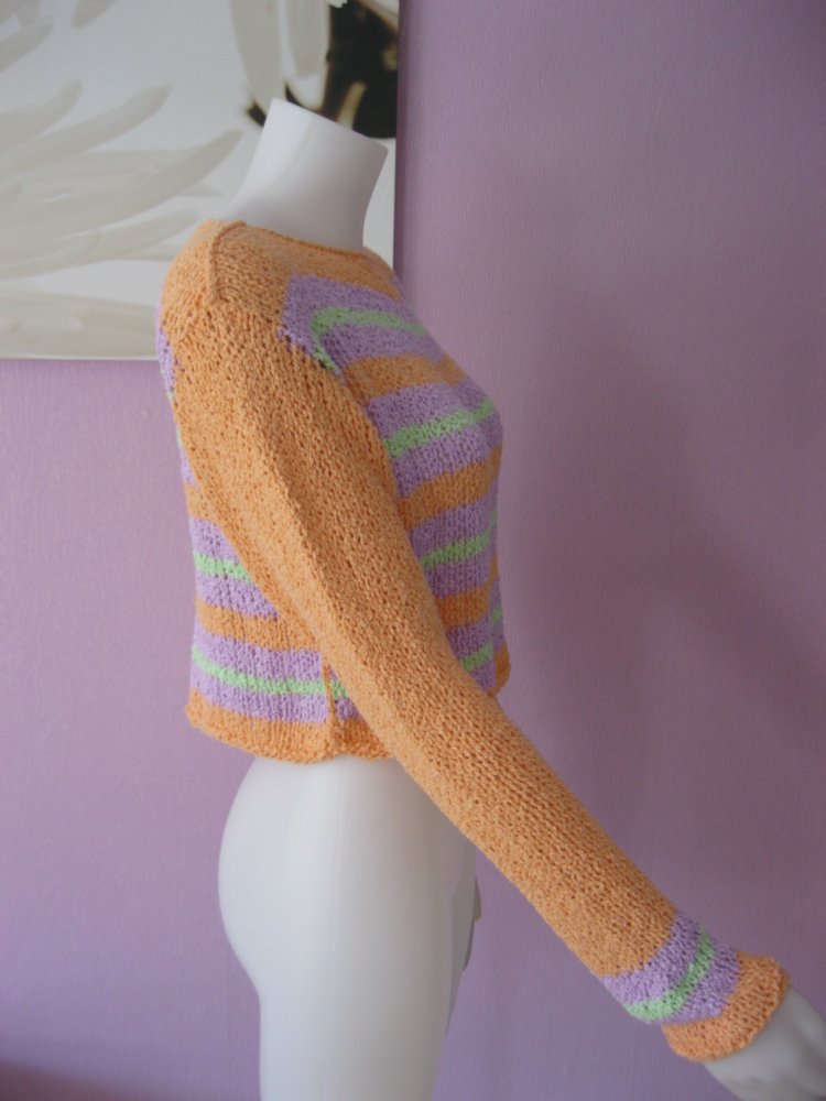 NEU Pullover Strick langärmlig Handmade Aprikose/Flieder/Neongrün Viskose S-M Oversize