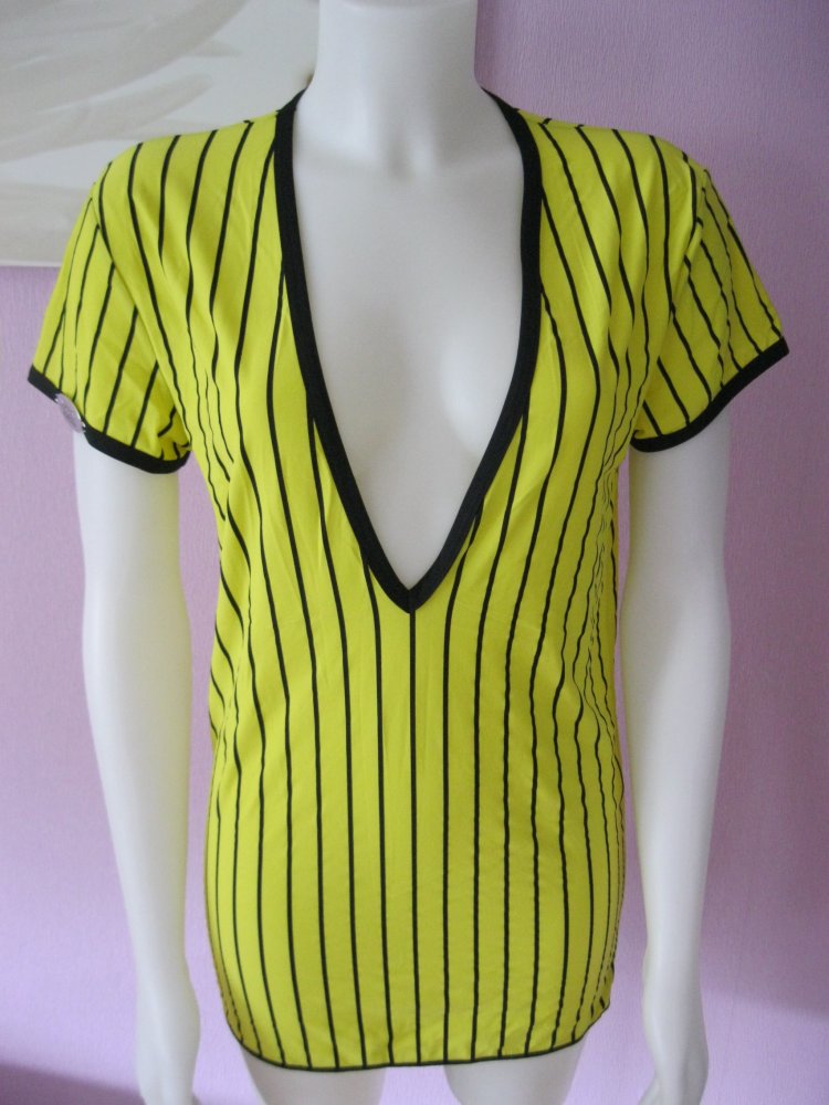 T-Shirt # Eros Veneziani # Diego # gestreift # V-Ausschnitt # Gelb/Schwarz # S/M