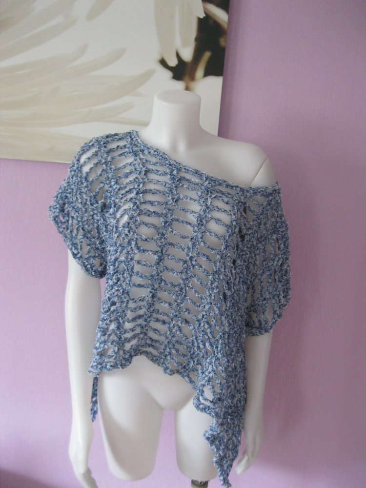 NEU Pulli Netzmuster Handmade blau Lanartus Bird Einheitsgröße