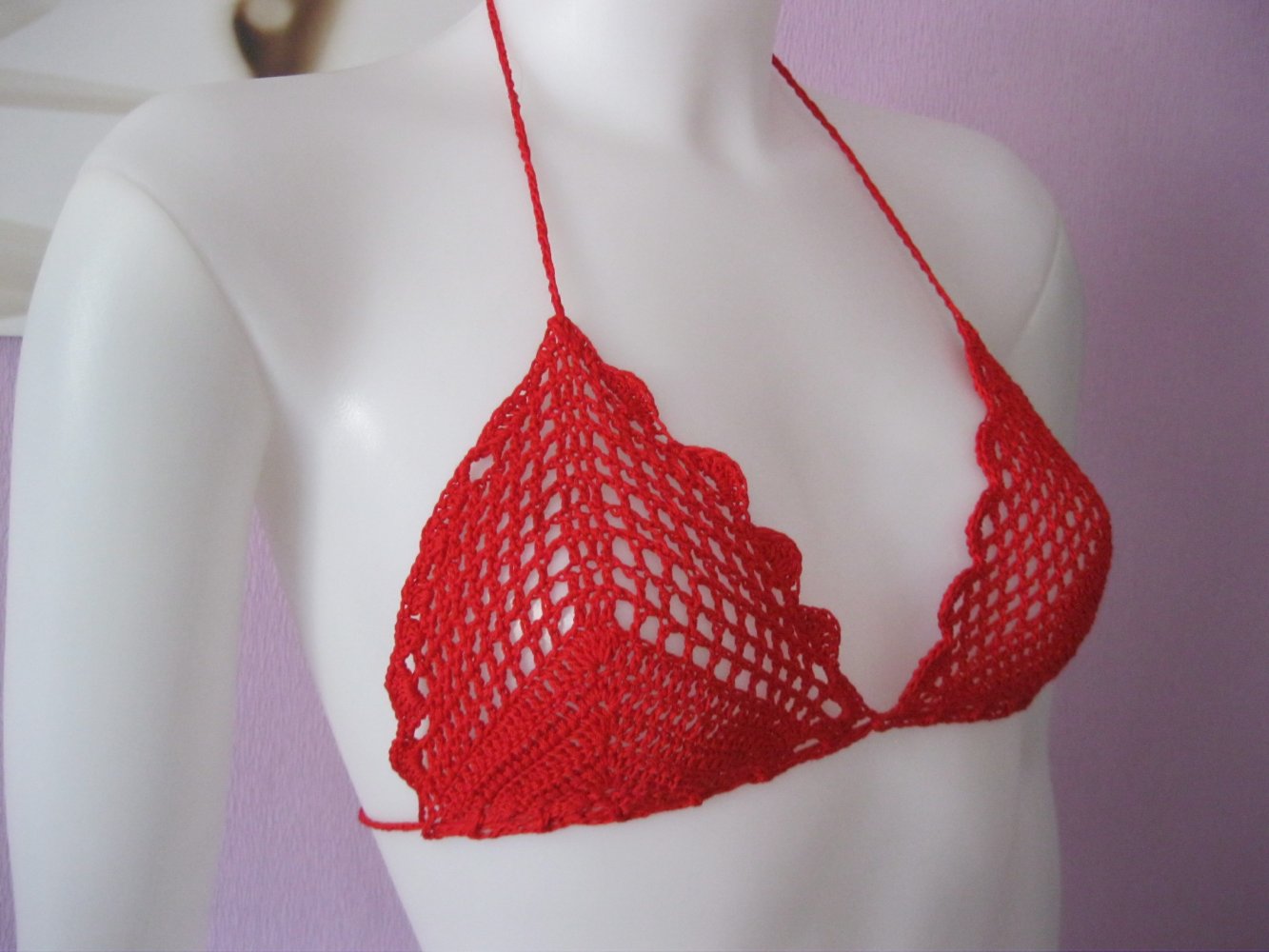 NEU Baumwolle Bikini-Oberteil Retro-Design Handmade rot Cup AA/A