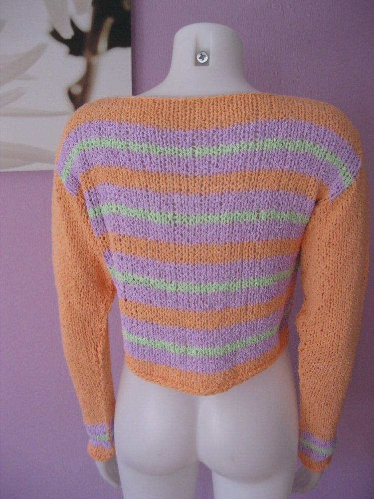 NEU Pullover Strick langärmlig Handmade Aprikose/Flieder/Neongrün Viskose S-M Oversize
