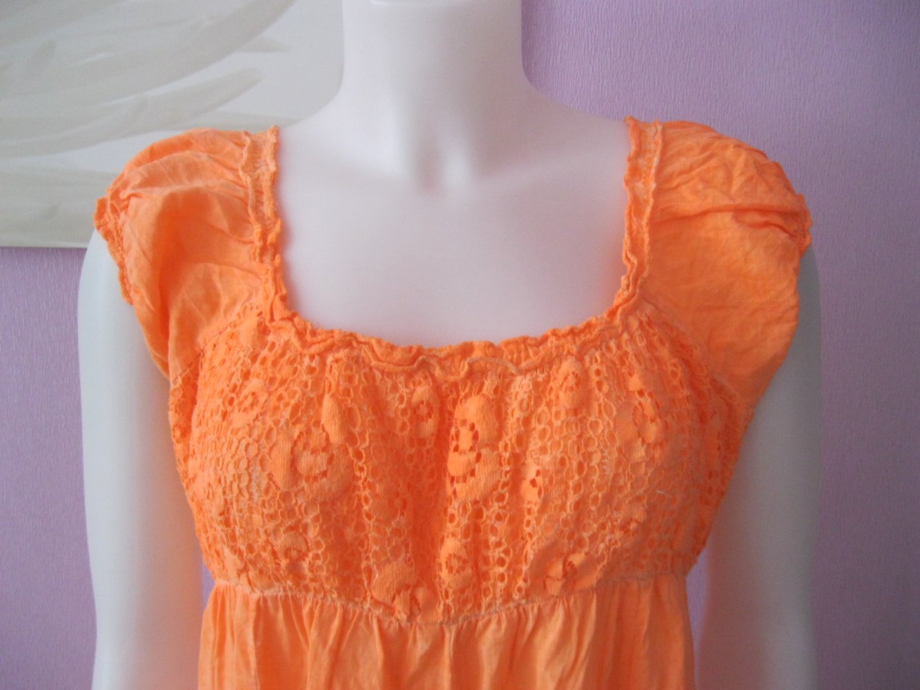 Made in Italy Sommerkleid 100% Baumwolle kurzärmlig Neonorange 40/42