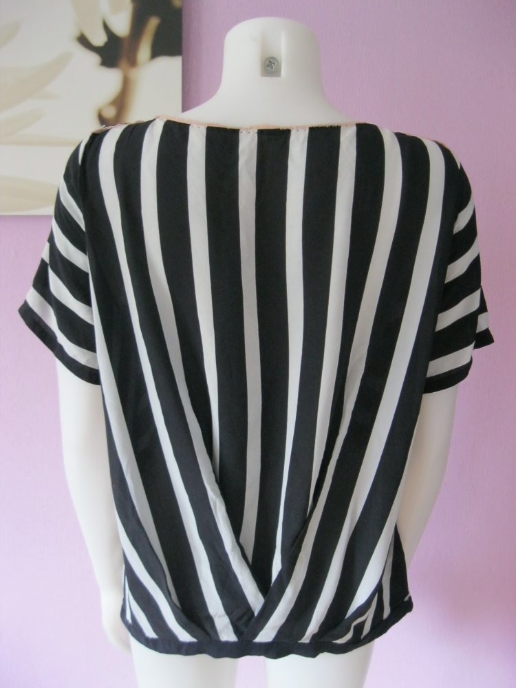 Bluse Shirt kurzärmlig gestreift Schwarz/Weiß 36