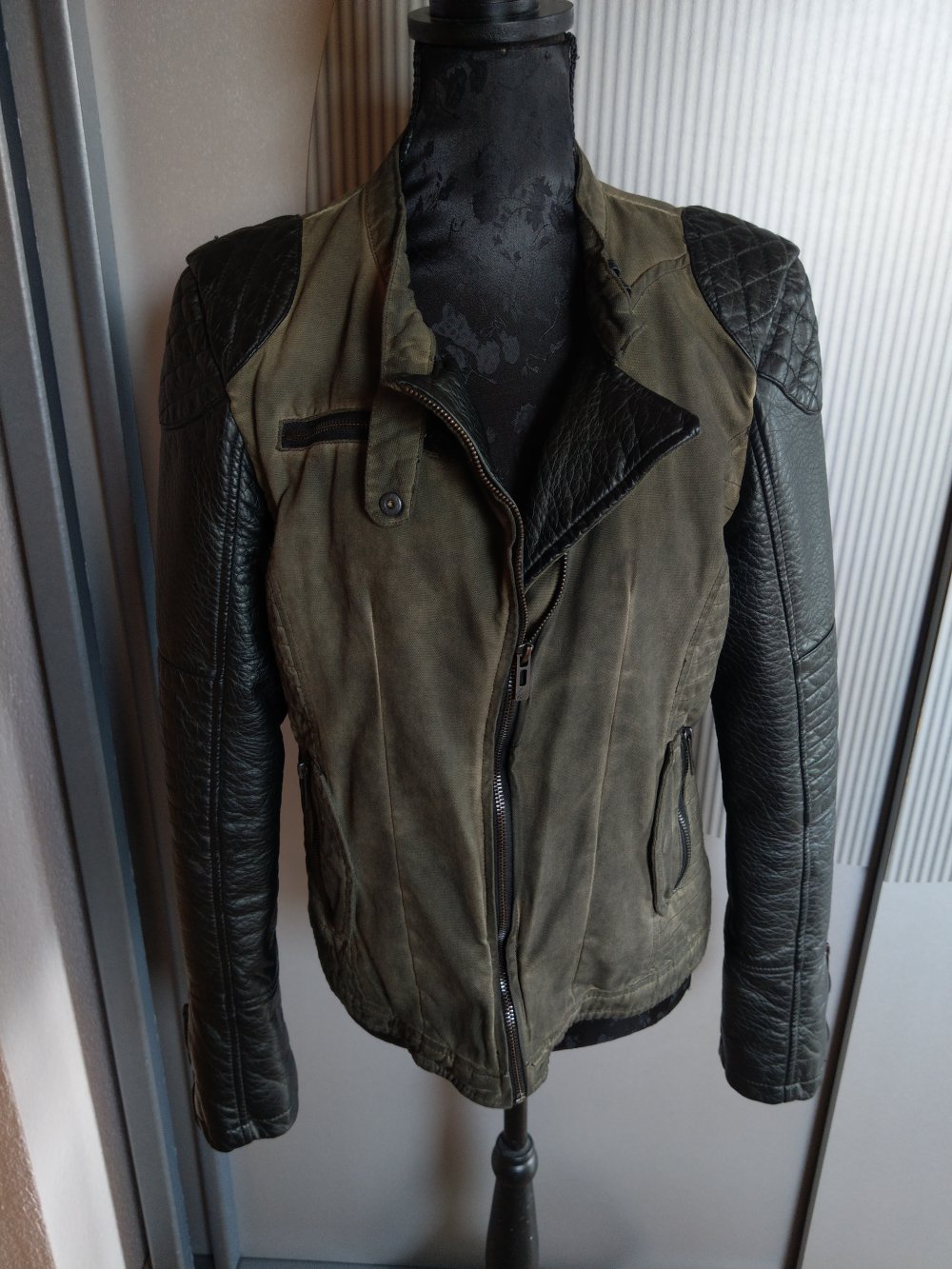 Kunstlederjacke Bikerjacke khaki schwarz Maze 
