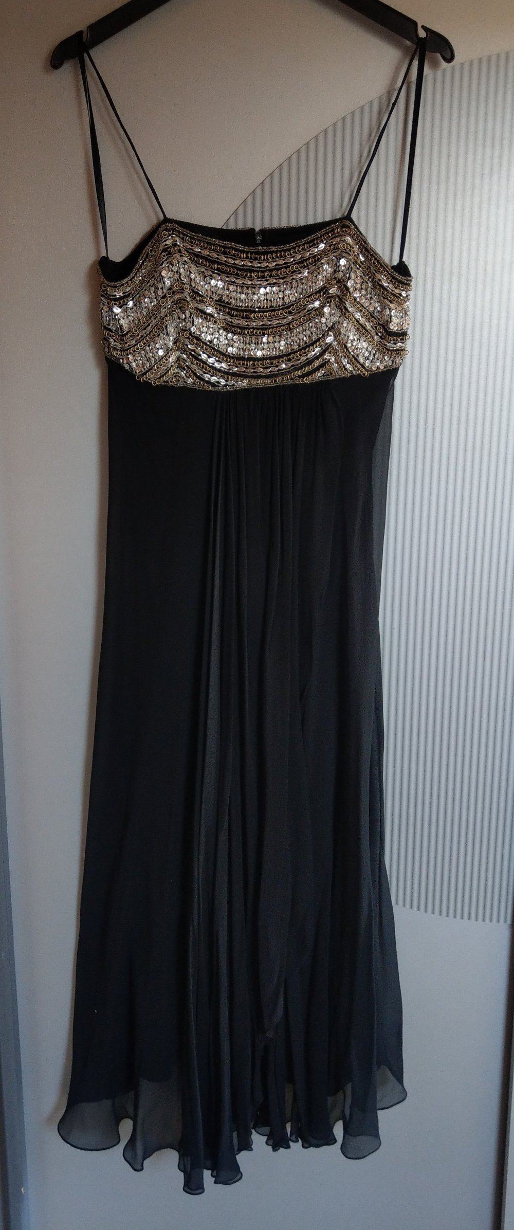Abendkleid Kleid schwarz silber Pailletten Malvin
