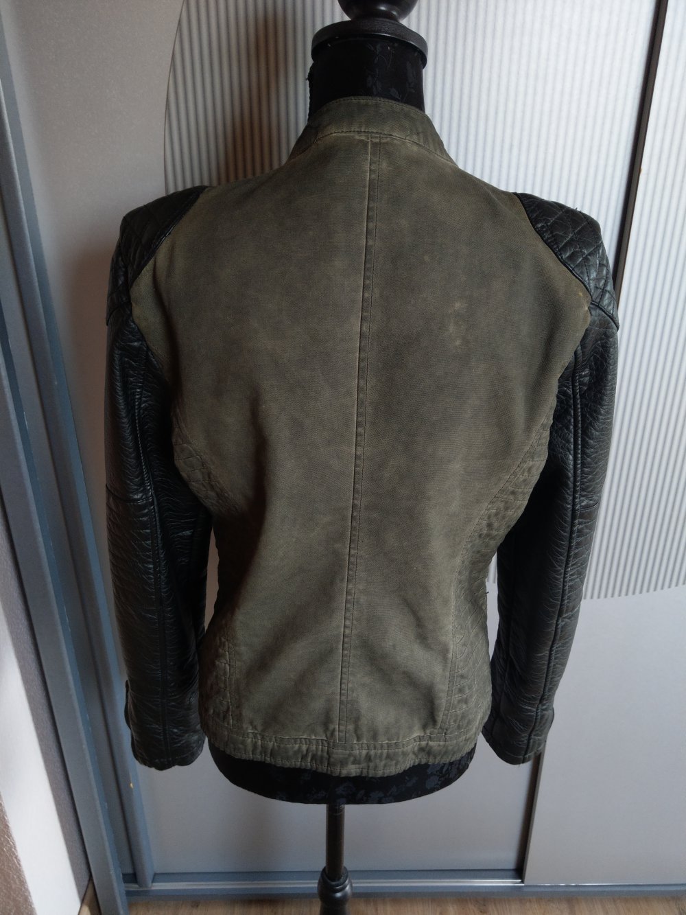 Kunstlederjacke Bikerjacke khaki schwarz Maze 