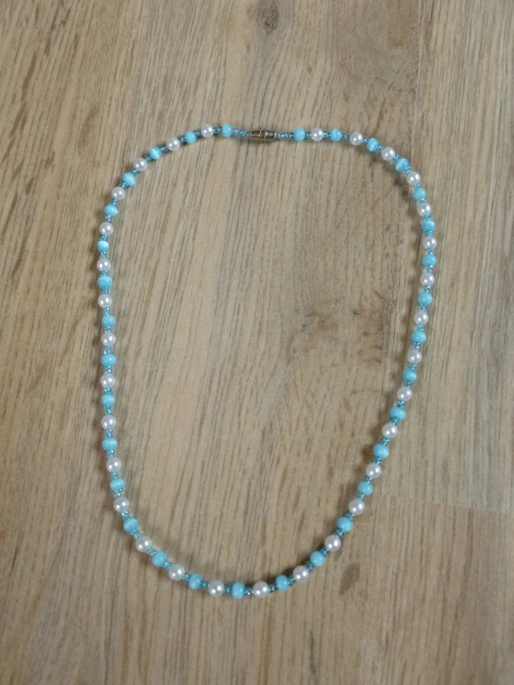 Kette Perlenkette Perlen türkis weiß