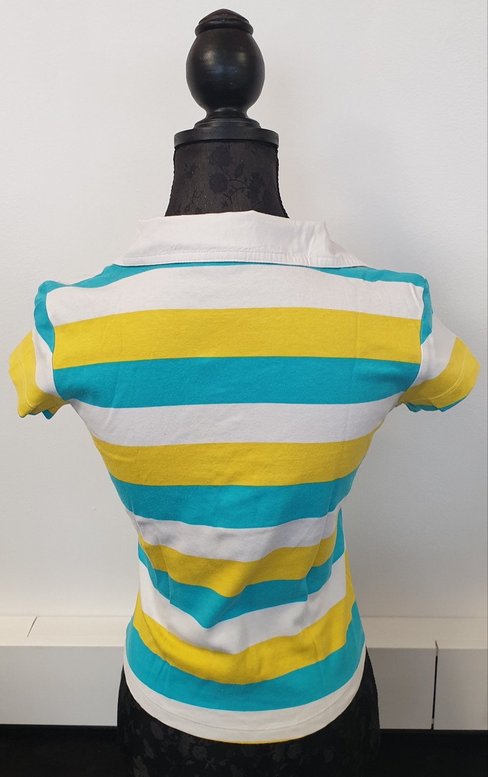 Shirt, Polo-Shirt mit Kragen, T-Shirt, Oberteil, G & C gelb-türkis-weiß gestreift, gebraucht