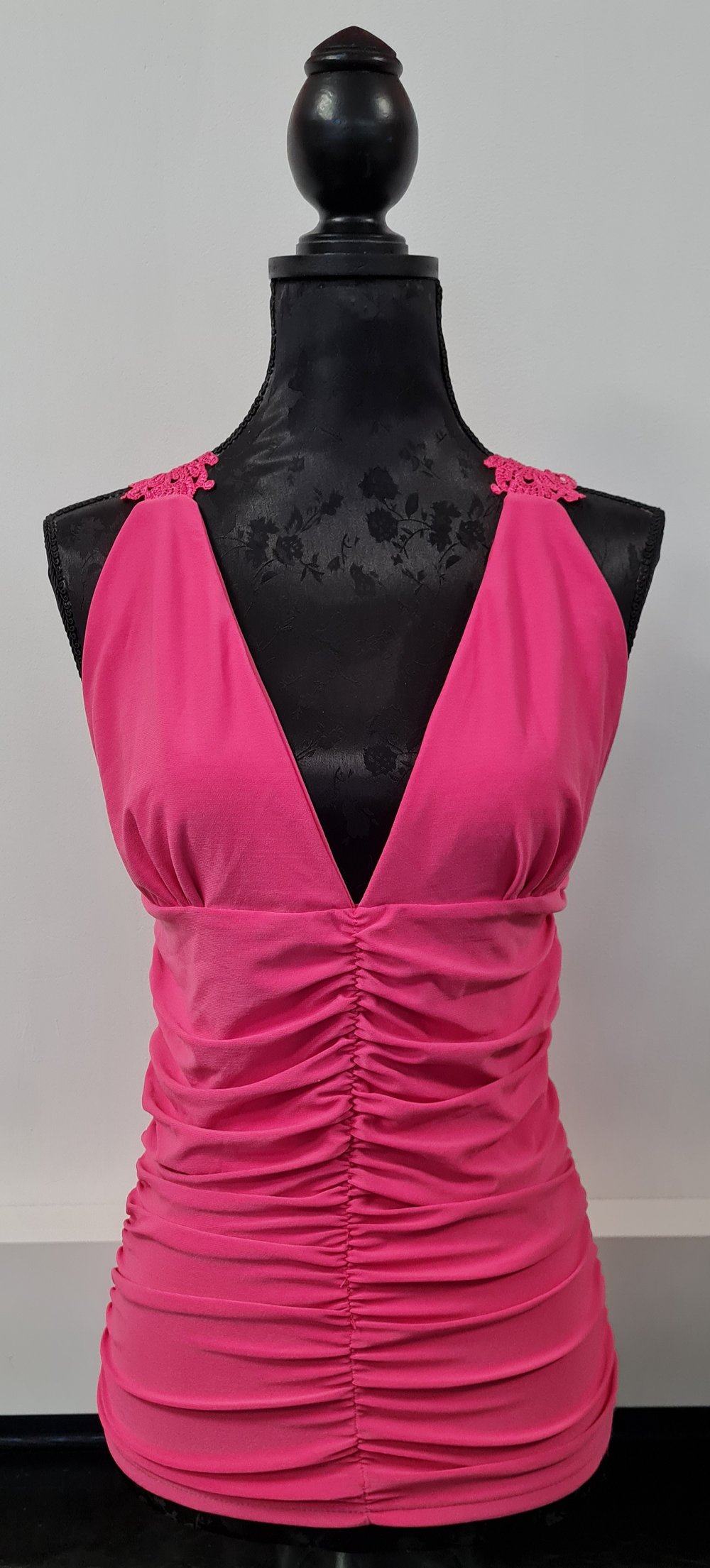 Top, Shirt mit Spitze, Oberteil, In-Stylefashion fuchsia, One Size, NEU mit Etikett