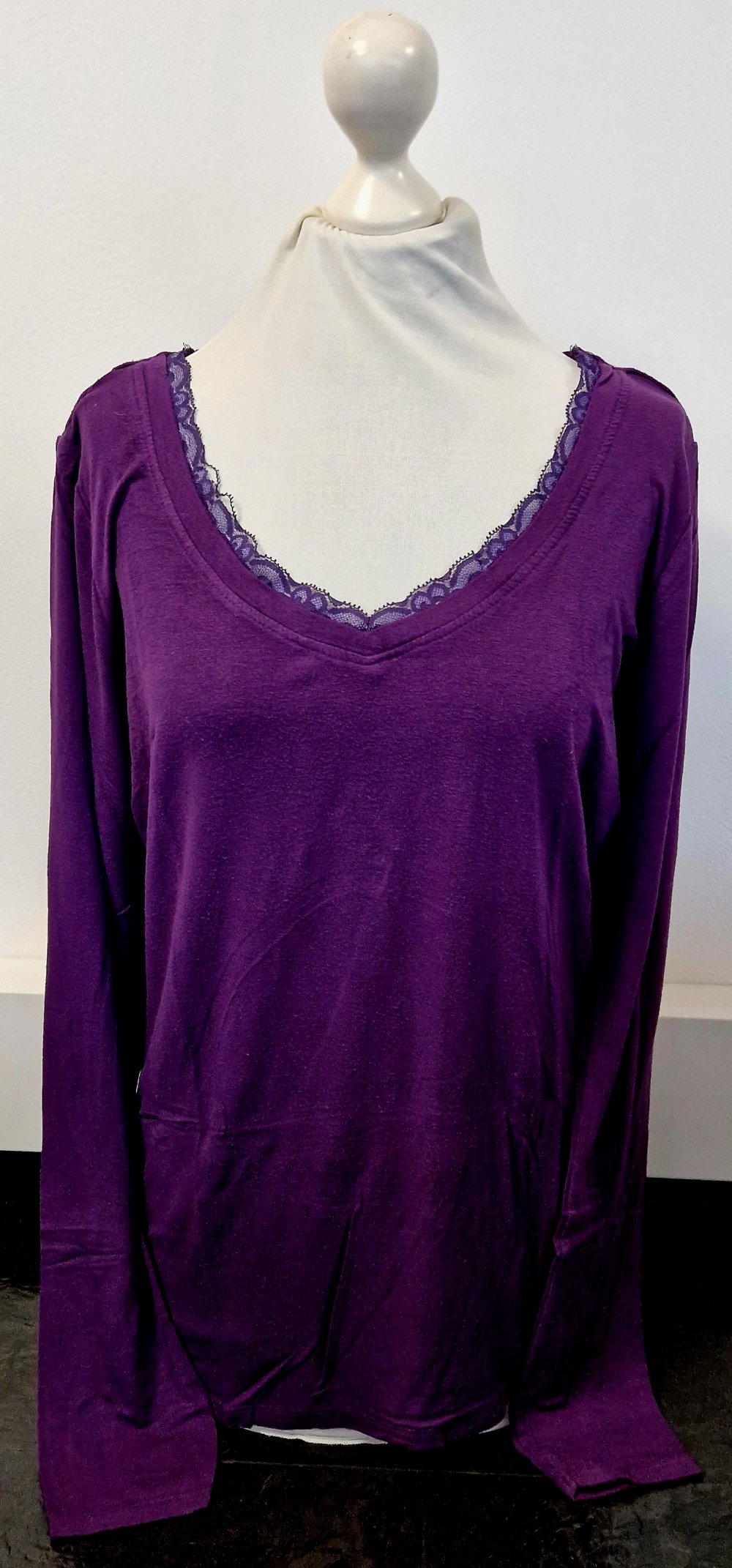 Pullover mit Spitze, Oberteil, flame violett, Größe L ( 40 /42 ), gebraucht