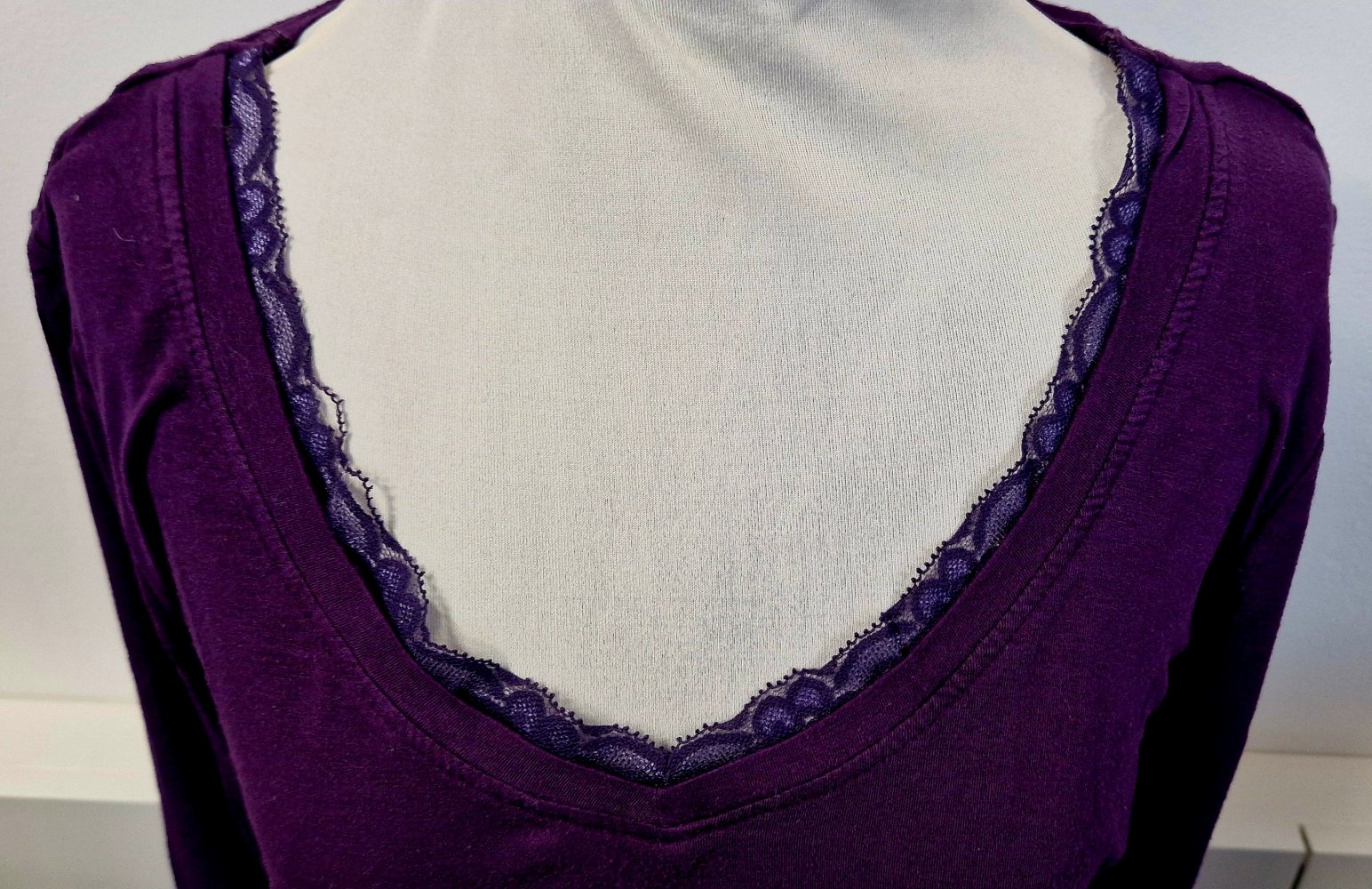 Pullover mit Spitze, Oberteil, flame violett, Größe L ( 40 /42 ), gebraucht