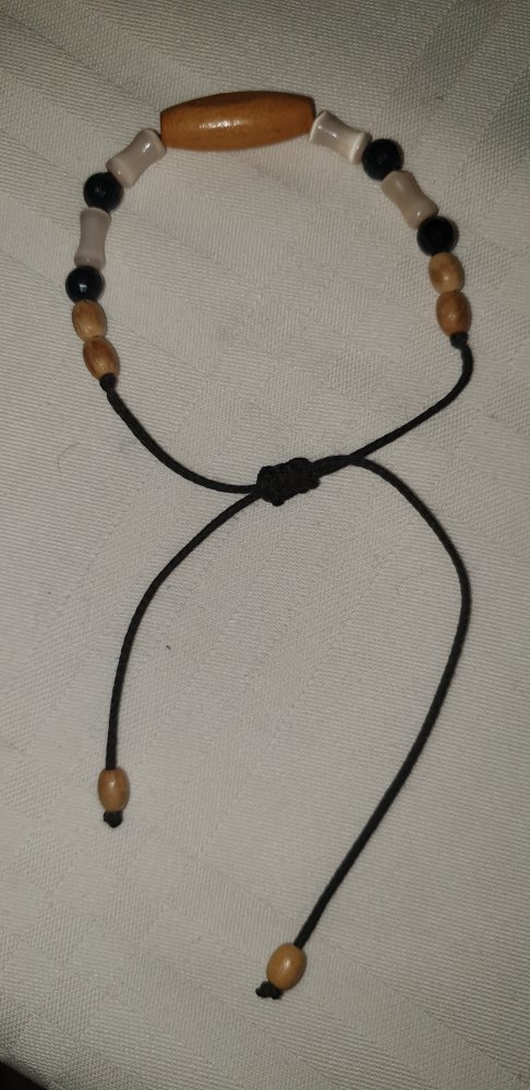 Armband Holz-/Kunststoffperlen schwarz-weiß größenvariabel NEU
