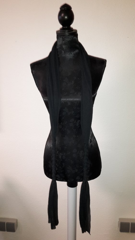Schal mit Fransen, Tuch, geflochtenes Zwischenstück, Accessoires, schwarz, gebraucht