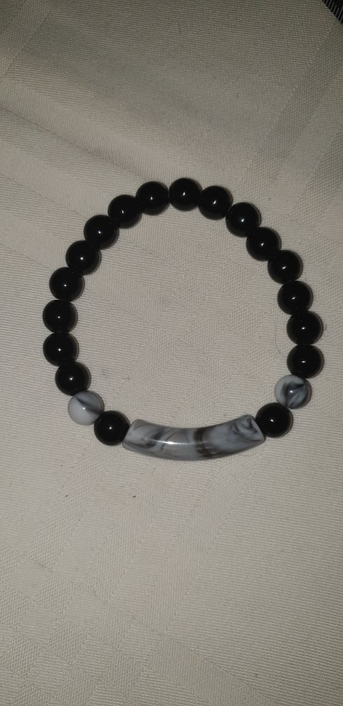 Armband Perlen schwarz-weiß marmoriert NEU