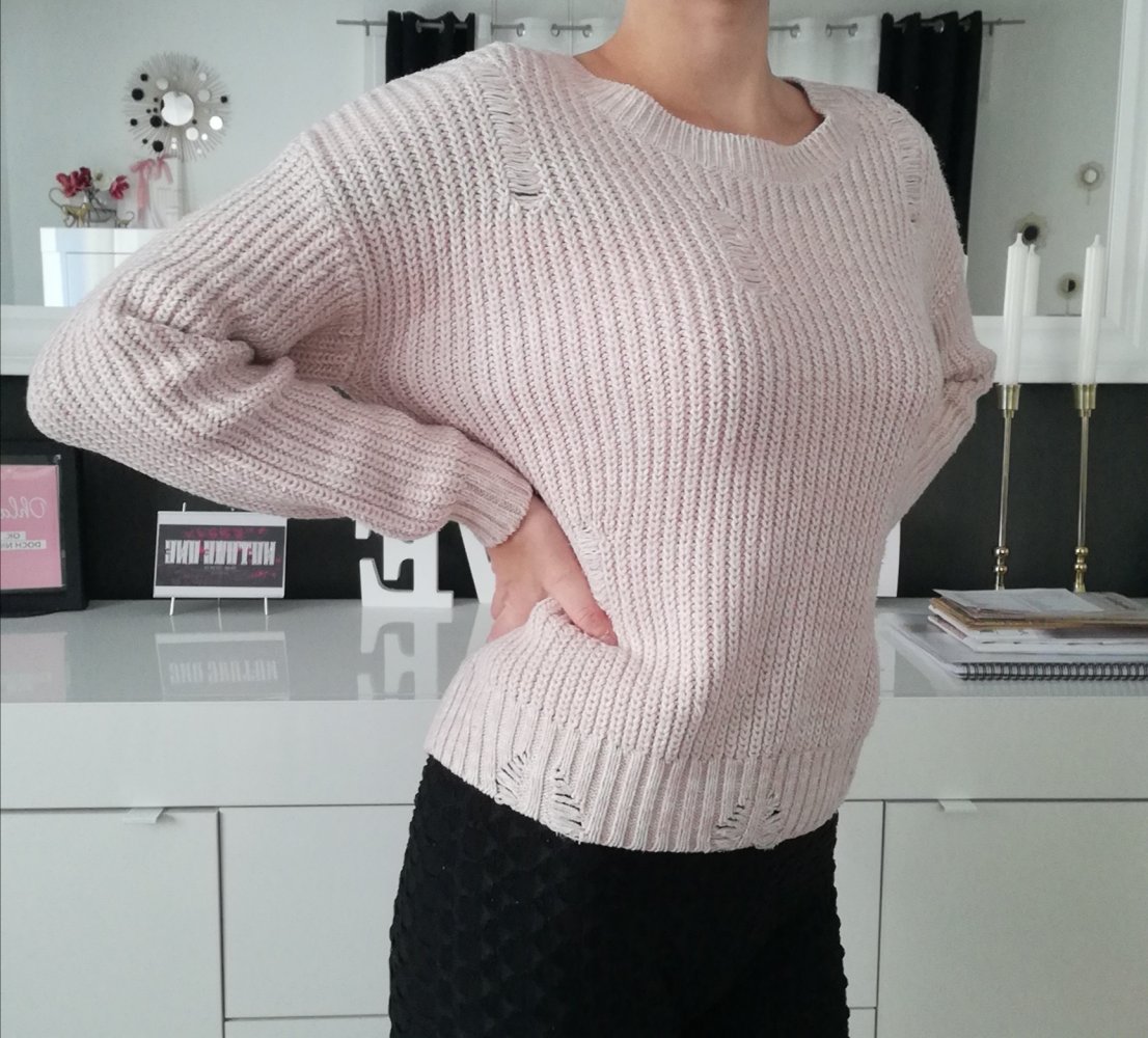 Strickpullover Used Destroyed Look rosa XS