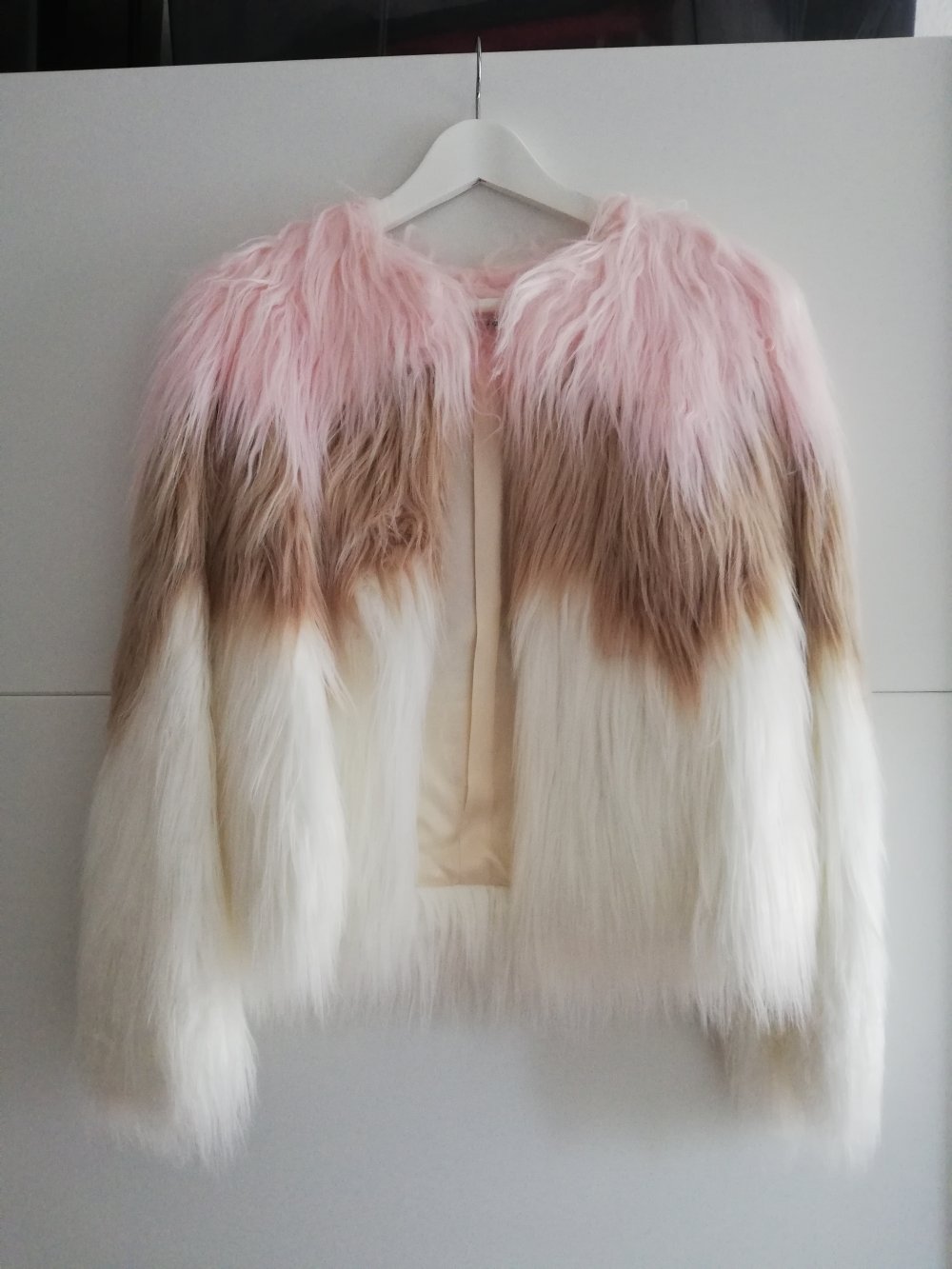 Jacke Kunstpelz Fell Pelz Kunstfell rosa beige weiß XS