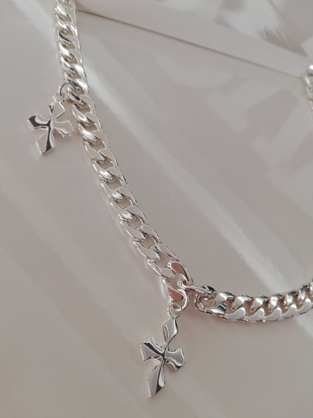 Kette H&M silber Gliederkette  Kreuz Kreuze Anhänger Charms