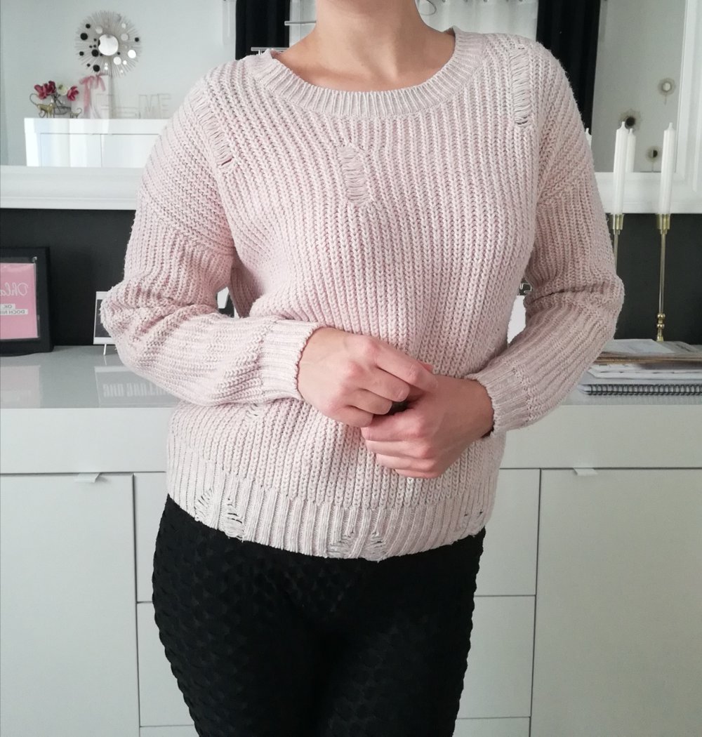 Strickpullover Used Destroyed Look rosa XS