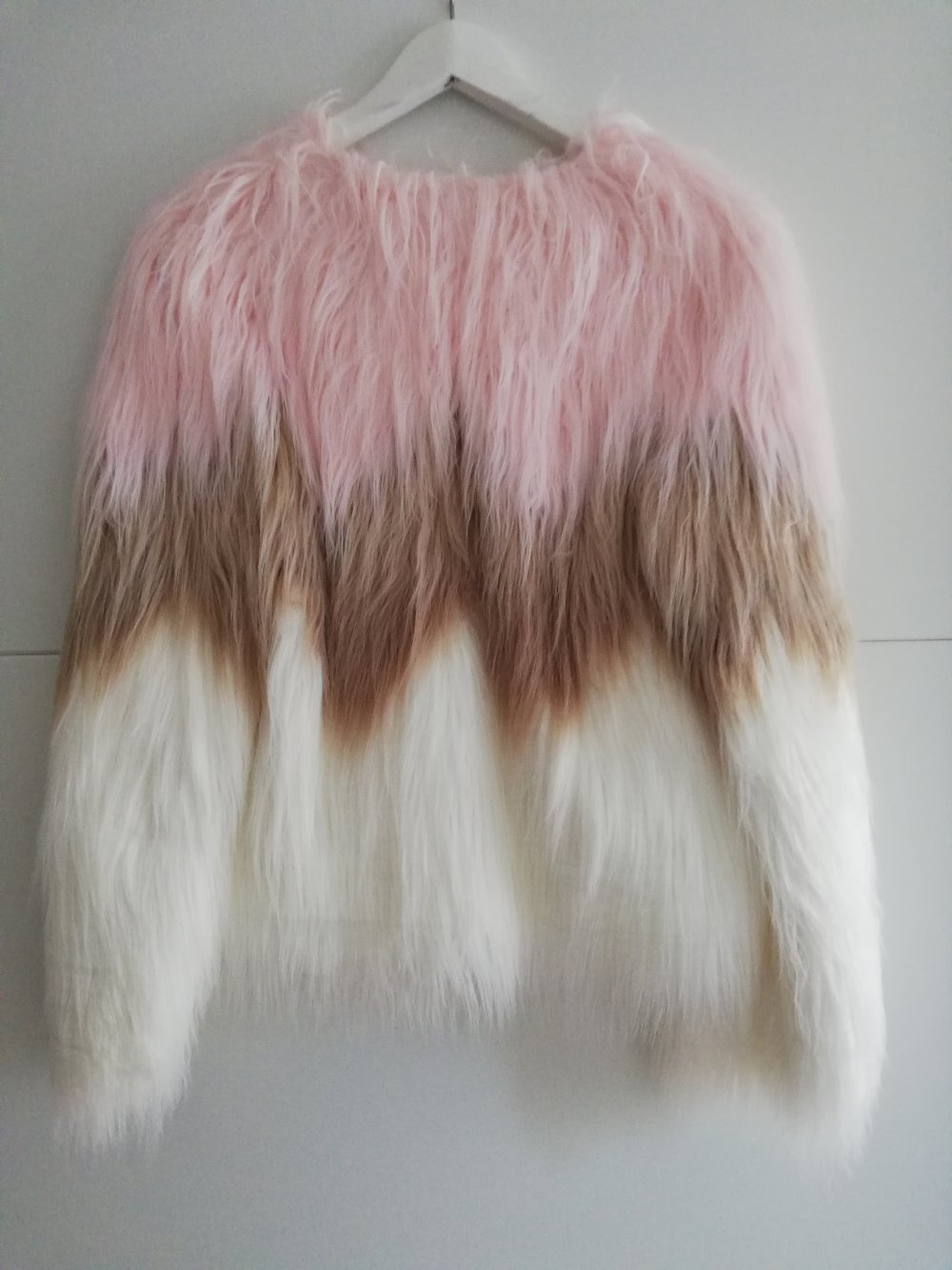 Jacke Kunstpelz Fell Pelz Kunstfell rosa beige weiß XS