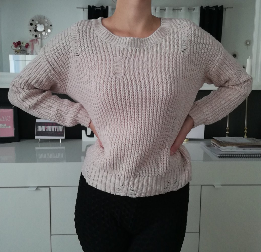 Strickpullover Used Destroyed Look rosa XS