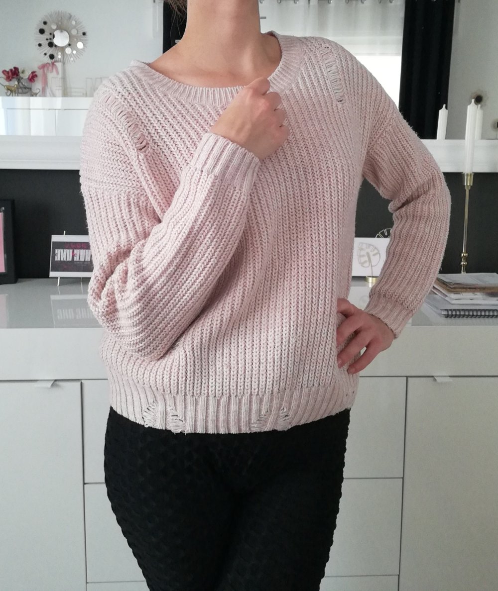 Strickpullover Used Destroyed Look rosa XS