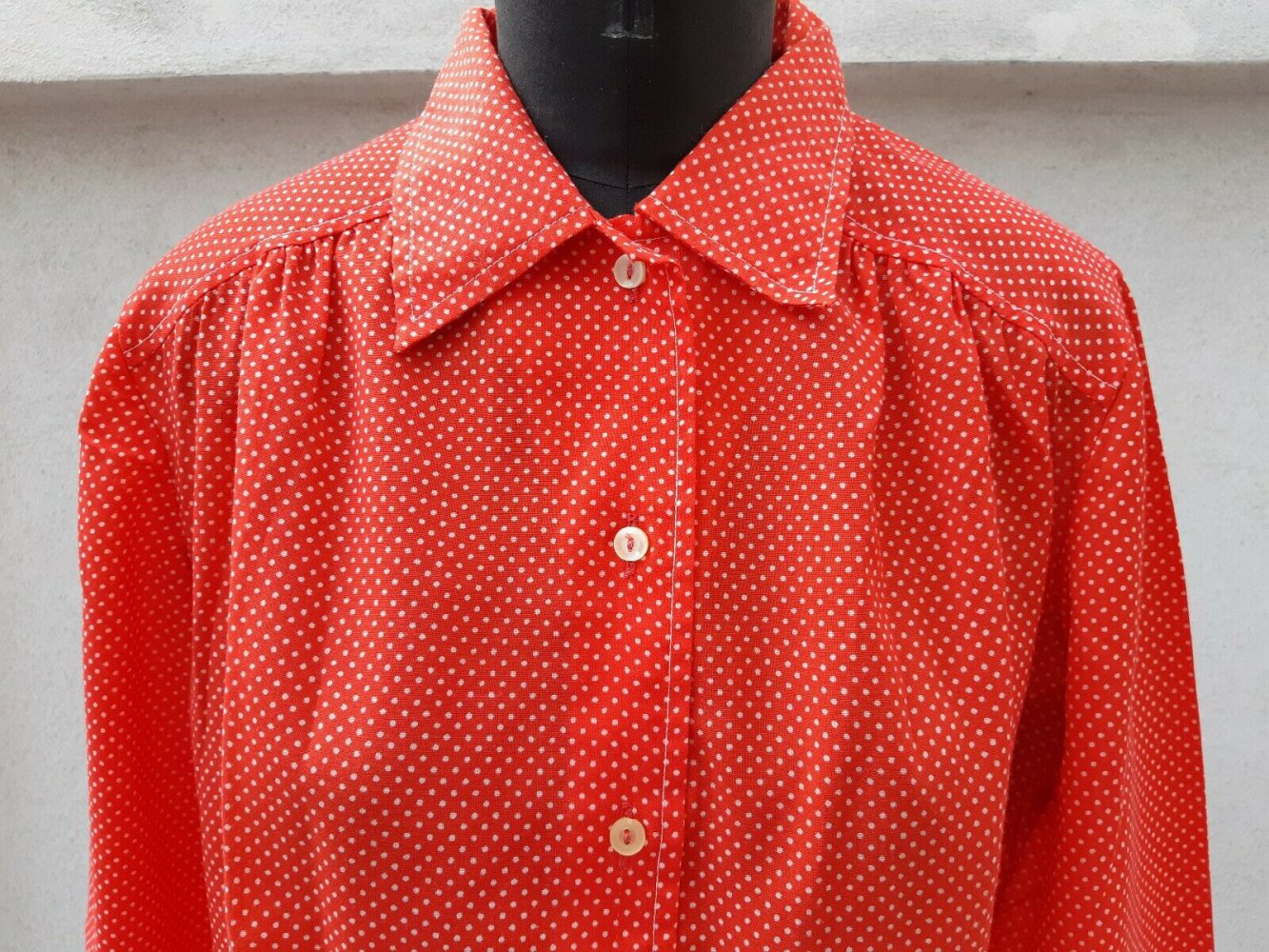 BLUSE OBERTEIL Gr. 42 Gr. 40 ROT PUNKTEMUSTER TRUE VINTAGE 50er 60er