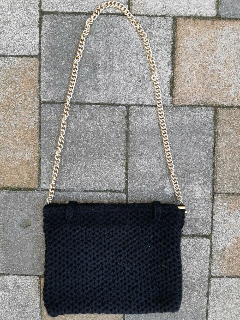 TASCHE SCHULTER UMHANG SCHWARZ 50er 60er TRUE VINTAGE HÄKELSTOFF ROCKABILLY