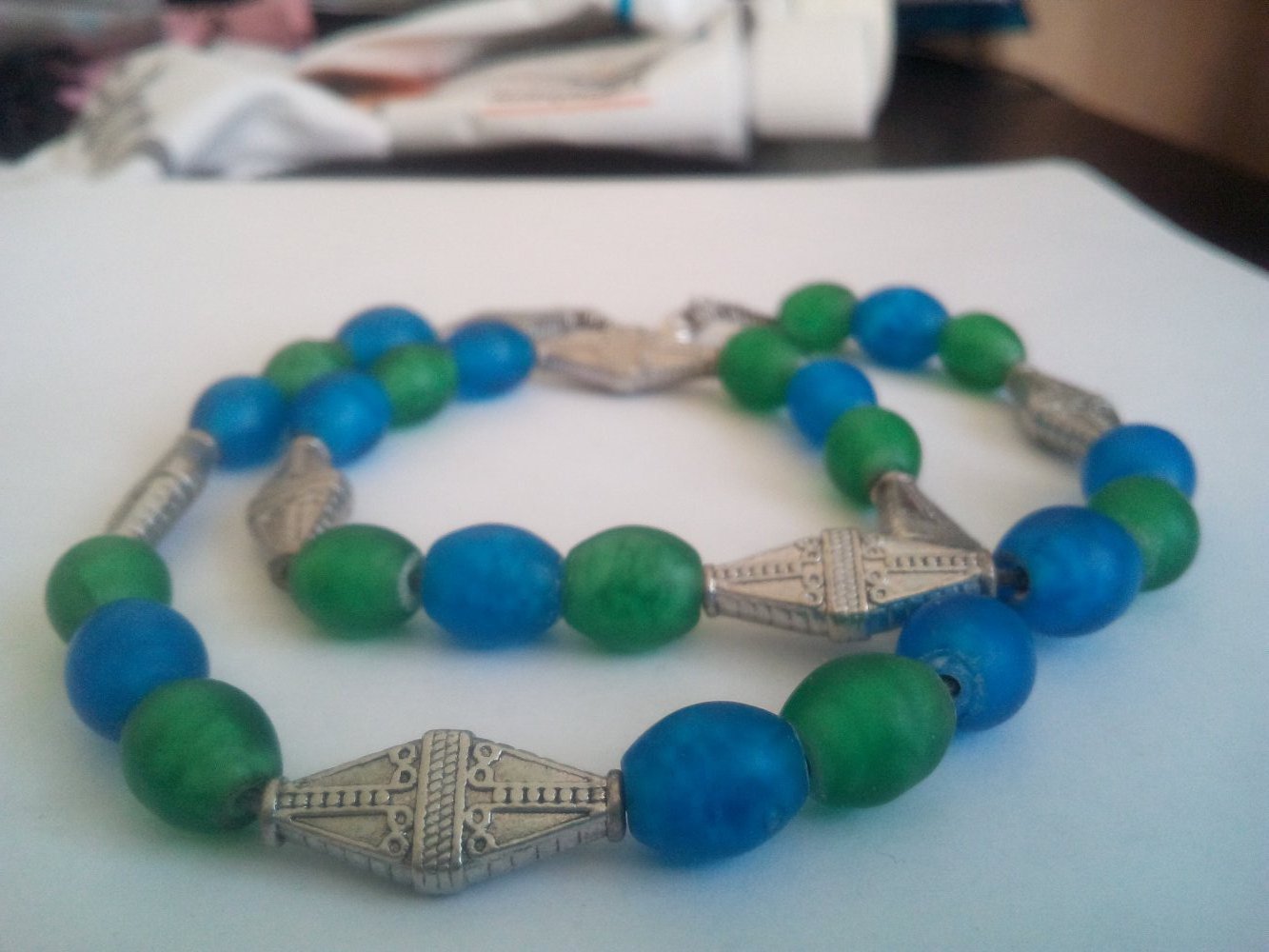 DIY - Perlenkette blau grün 