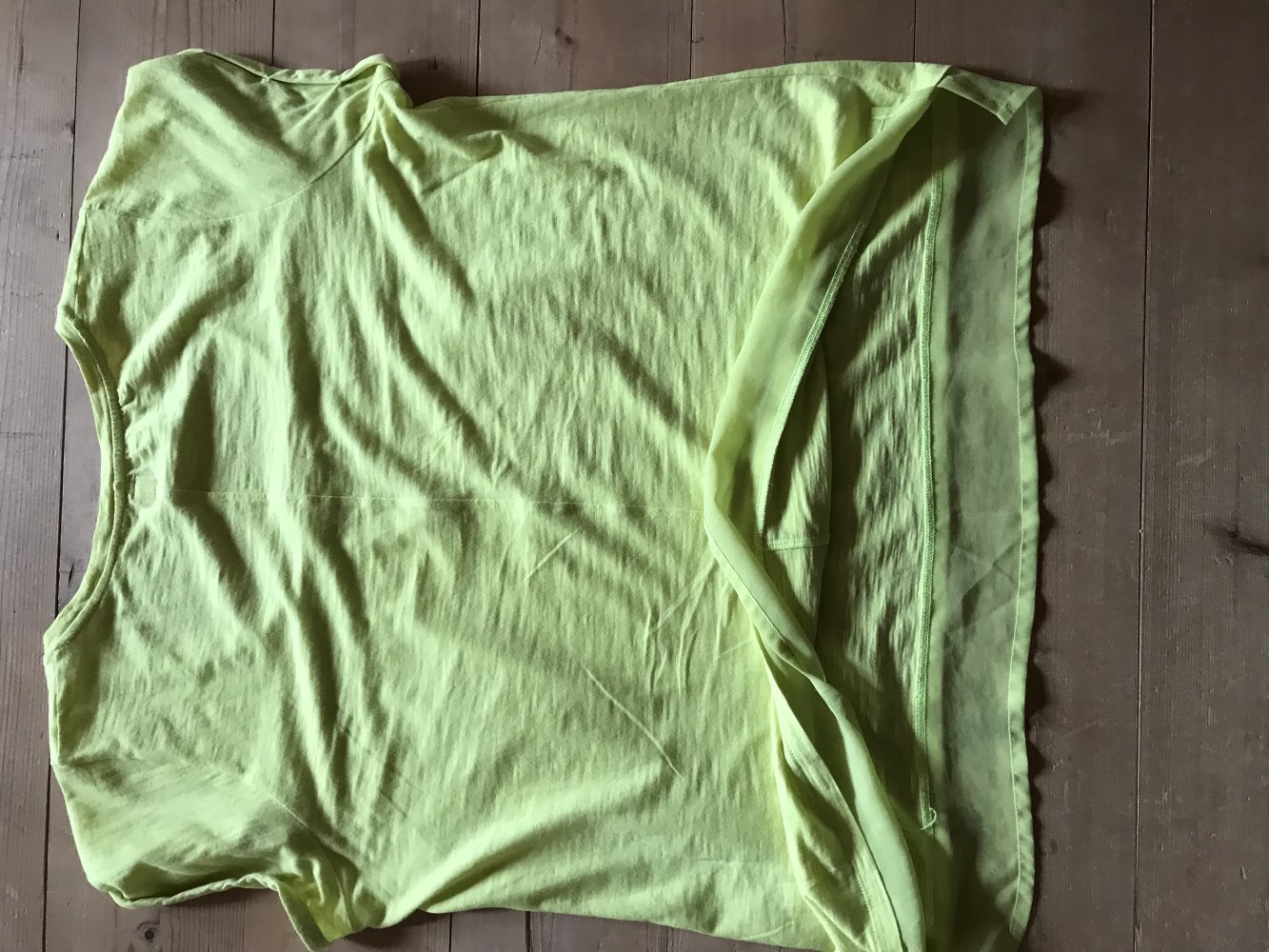 T-Shirt Miss Captain T2 Meshoptik Oberteil Baumwolle Kurzarm Gr.44 Neongelb Colour Blocking Lagenlook 