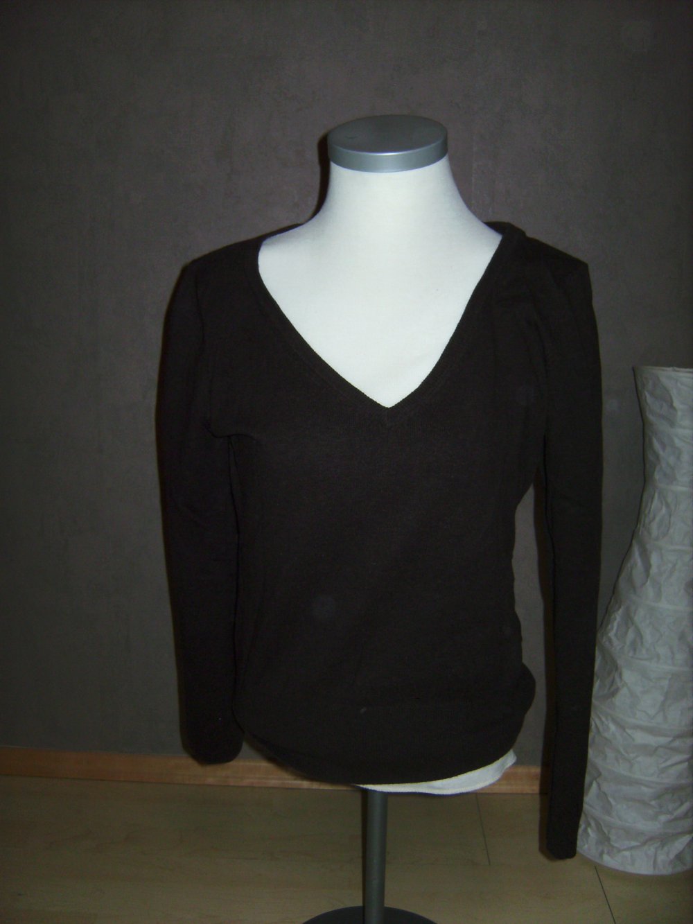 Pullover, Baumwollpulli Gr. M, Oberteil Feinstrick Wolle braun, H&M, V-Ausschnitt, Langarm, Strickstoff 80% BW