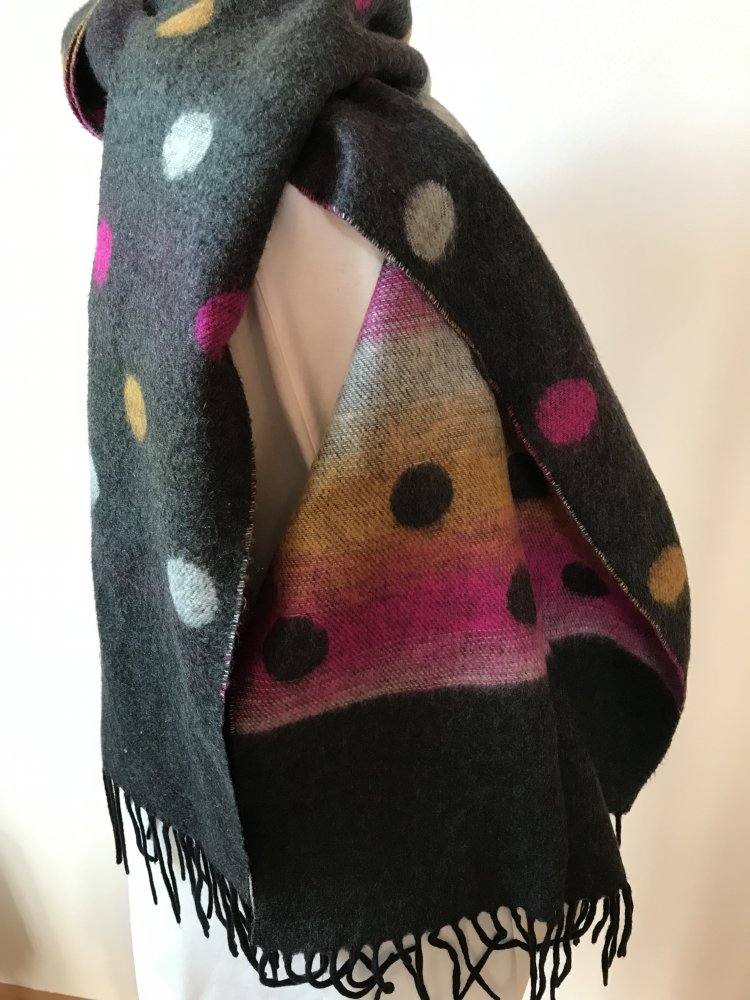 Schal Fleece Konfetti Color Blocking Polkadot Ska Punkte Fransenschal Retro 