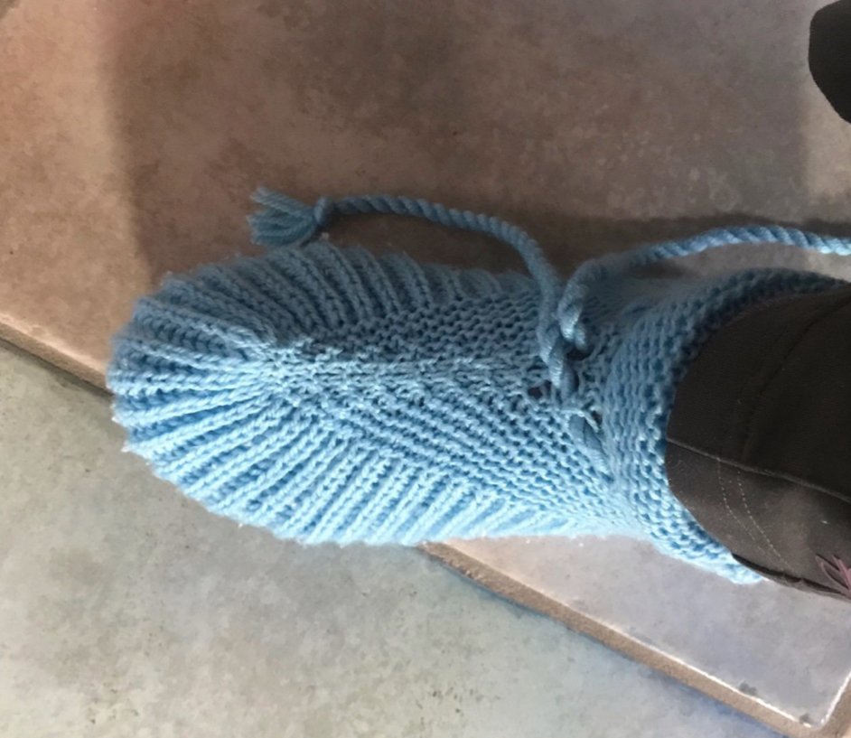 Strick Füßlinge Couchsocken Hausschuhe Hüttenpuschen  Norway Style Puschen Bettsocken Unikate DIY Azurblau Wollsocken Retro Homewear Vintagelover Überzieher Innenschuhe