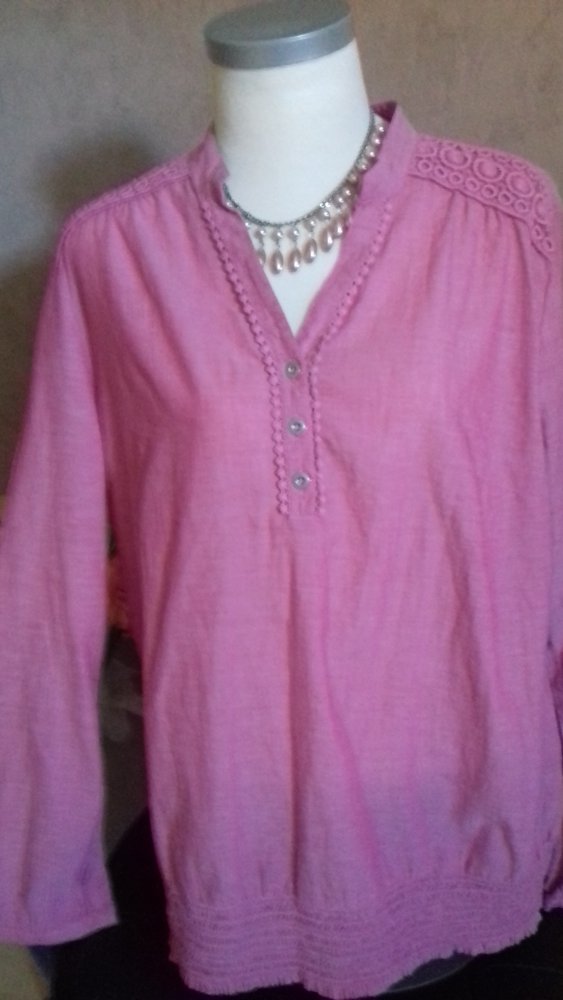 Blusen shirt Gr.  44 S.Oliver Pink Romantik Bordüre  Figurschmeichler.  Tunika,Oberteil  Langarm. Baumwolle 