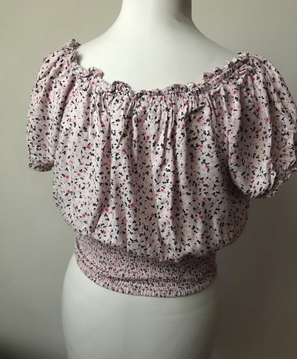 Blusentop 42/44 Shirtbluse Fleur Rosé Carmenbluse Croped Smoked feminin Summertime Festival Hippie Look