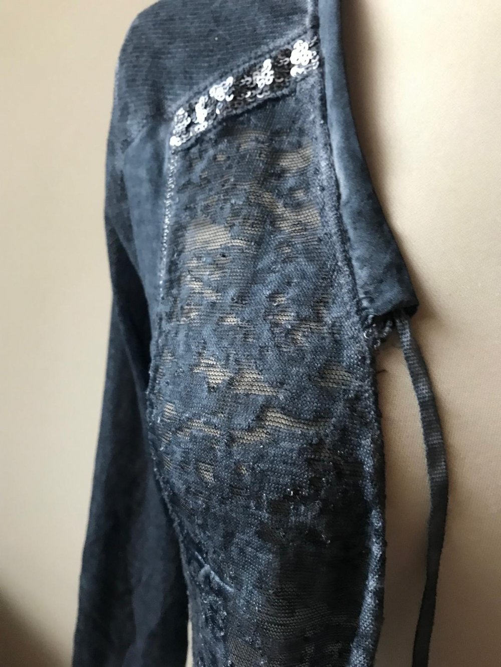Jacke Shirt Kimono TREDY blau Corsagen Cardigan Croped Westenjacke feminin Onesize neuwertig Bolero Shirt Detailverliebt Schnürung 36/38/40  