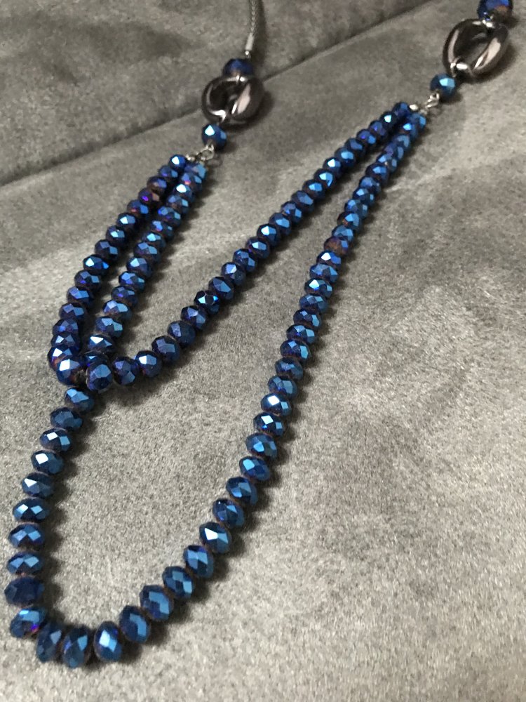 Kette irisierend Glasperlen Perlenkette Azur Mehrreihig Vintage Regenbogen irisierend Collier Silbergrau 